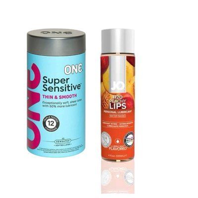 ONE Super Sensitive Pack 12 шт.+ Лубрикант на водній основі System JO H2O &mdash; Peachy Lips (120 мл) SOS6501 фото