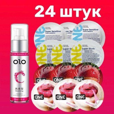Комплект 24 шт ONE + Лубрикант зігріваючий на водній основі OLO 60 мл SOS4225 фото