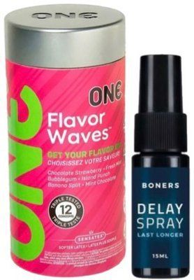 Набор из 12 шт ONE Flavor Waves + Пролонгатор Boners Delay Spray 15 мл SOS9325 фото