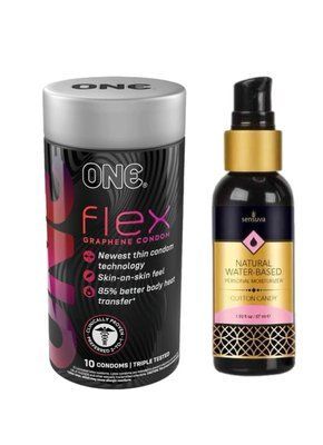 ONE Flex 10 шт+ Змазка на водній основі&nbsp;Sensuva Natural Water-Based Cotton Candy (57 мл)&nbsp; SOS6399 фото