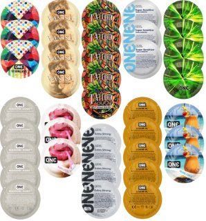Набор с 39 шт ONE Extreme Ribs + ONE Vanish + ONE Tattoo + ONE Sensitive + ONE Glowing + ONE Pleasure Dome + ONE Bubblegum + ONE Extra Strong + ONE Legend XL + ONE Island Punch SOS8324 фото