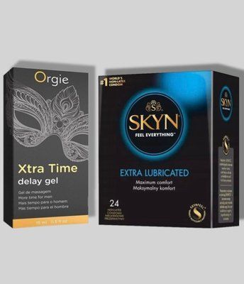 SKYN Extra Lube 24 шт + Пролонгатор X-TRA TIME, 15 мл ORGIE SOS5693 фото