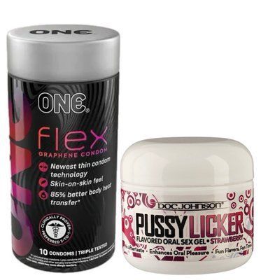 Комплект Набір 10 штук ONE Flex графен + Гель Doc Johnson Pussy Licker Strawberry (56 г) SOS6249 фото
