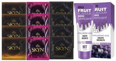 Комплект: Лубрикант OLO со вкусом винограда (120 мл) + 8 шт. SKYN + 4 шт. SKYN Original SOS10639 фото