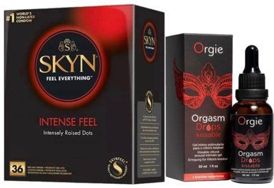 Набор из SKYN Intense Feel (36 шт) + Жидкий вибратор Orgie Orgasm Drops Kissable (30 мл) SOS9835 фото