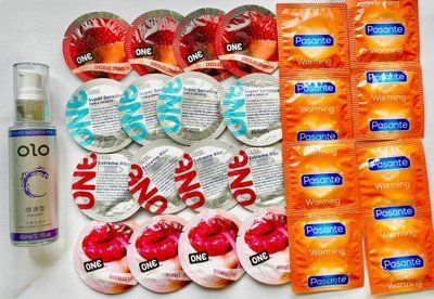 Комплект 24 шт ONE Flavor Waves, Super Sensitive, Extreme ribs + Pasante Warming + Лубрикант "olo smooth" 60 мл - класична SOS1726 фото