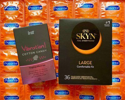 Набір 48 шт SKYN Large - Pasante Warming + Рідкий вібратор Intt Vibration Cotton Candy (15 мл) SOS1576 фото