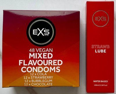 Комплект EXS Mixed Flavoured 48 шт + Лубрикант EXS Strawberry Lube Water Based 100 мл SOS3227 фото