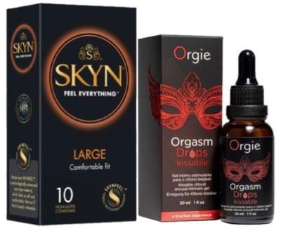 Набір з 10 шт SKYN Large + Збуджувальні краплі Orgie Orgasm Drops Kissable, 30 мл SOS10535 фото