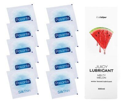 Комплект Pasante Silk 10 шт. + Лубрикант Satisfyer Juicy Lubricant Melty Melon 300 мл SOS11544 фото