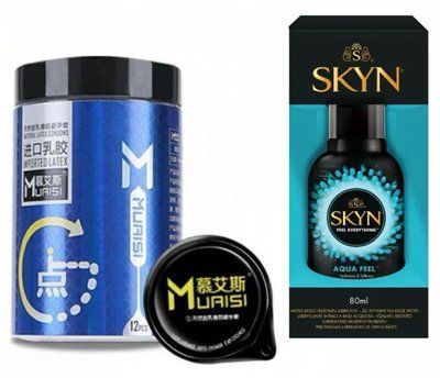 Набор: Muaisi 0.02мм Blue 12 шт. + Лубрикант SKYN AQUA FEEL 80МЛ SOS11994 фото