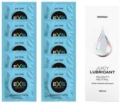 Набір: EXS Air Thin 10 шт. + Лубрикант Satisfyer Naughty Neutral 300 мл SOS11188 фото