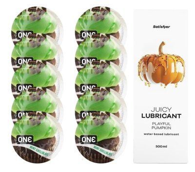 Комплект ONE Mint Chocolate 10 шт. + Лубрикант Satisfyer Juicy Lubricant Playful Pumpkin (300 мл) SOS12394 фото