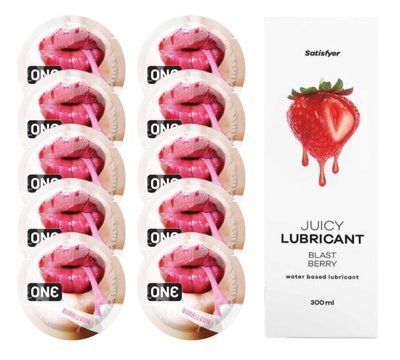 Комплект 𝐎𝐍𝐄 Bubblegum 10 шт. + Лубрикант Satisfyer Juicy Lubricant Blast Berry (300 мл) SOS12244 фото
