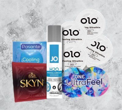 Набір ONE Ultra Feel, SKYN Intense Feel, OLO Feeling Ultrathin, Pasante Cooling + System JO H20 ORIGINAL 30 мл SOS4126 фото