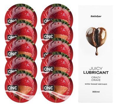 ONE Chocolate Strawberry 10 шт. + Лубрикант Satisfyer Crazy Crave 300 мл SOS12444 фото