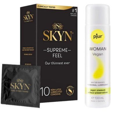 Комплект Skyn ​​Supreme Feel 10 шт + pjur Woman Vegan 100 мл SOS13346 фото
