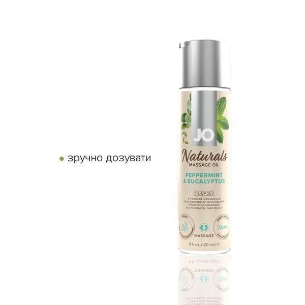 Массажное масло System JO - Naturals Massage Oil - Peppermint&Eucalyptus ,с эфирными маслами (120 мл) SO6166 фото