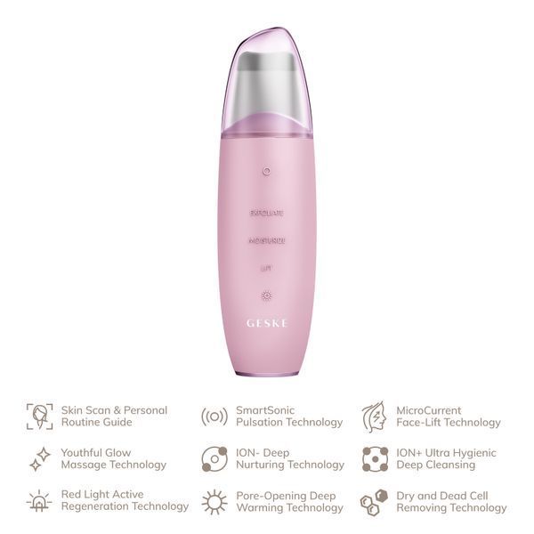 Микротоковый скраббер для кожи и устранение черных точек GESKE MicroCurrent Skin Scrubber&Blackhead Remover 9в1 pink HB0148 фото