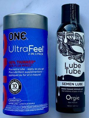 Набор ONE UltraFeel 2-in-1 10 шт. - Лубрикант SEMEN LUBE intimate gel, 150 мл Orgie SOS3328 фото