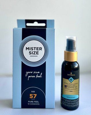 Mister Size - Pure Feel - 57 (10 шт) та Лубрикант Sensuva - Ultra-Stimulating & Cooling On Insane Ice 57 ml SOS1032 фото