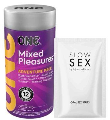 Комплект 12 шт ONE Mixed Pleasures + Полоски Bijoux Indiscrets Slow Sex Oral sex strips SOS6099 фото