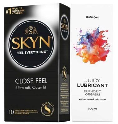 Комплект Лубрикант Satisfyer Juicy Lubricant Euphoric Orgasm 300 мл + SKYN Close Feel 10 шт SOS12647 фото