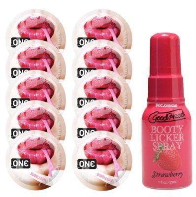 Комплект ONE Bubblegum 10 шт + Doc Johnson GoodHead Booty Licker Spray Strawberry (29 мл) SOS13898 фото