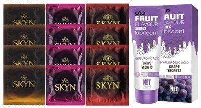 Комплект: Лубрикант OLO со вкусом винограда (120 мл) + 8 шт. SKYN + 4 шт. SKYN Intense Feel SOS10640 фото