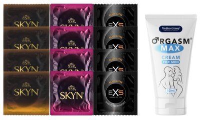 Комплект: Пролонгатор Medica-Group Orgasm Max 50 мл + 8 шт SKYN + 4 шт EXS Black Latex SOS10940 фото