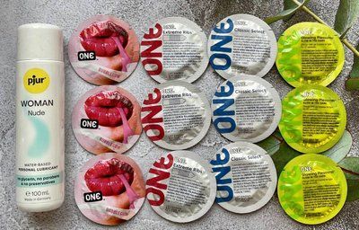 Набір 12 шт ONE Classic, Extreme Ribs, Flavor Waves, Glowing Pleasures + лубрикант pjur Woman Nude 100 мл SOS2428 фото
