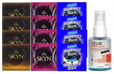 Комплект: Пролонгатор LOVELY LOVERS DELAY SPRAY 50 ML + 8 шт SKYN + 4 шт Pasante Blueberry SOS10840 фото