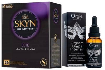 Набор из SKYN Elite 36 шт + Жидкий вибратор Orgie Orgasm Drops Intense (30 мл) SOS10236 фото