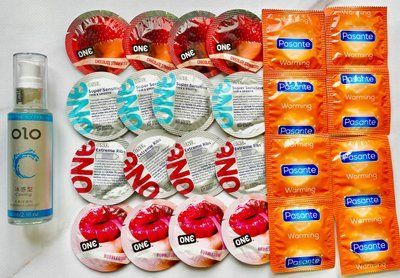 Комплект 24 шт ONE Flavor Waves, Super Sensitive, Extreme ribs + Pasante Warming + Лубрикант охолоджуючий OLO 60 мл SOS1727 фото
