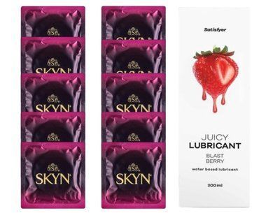 Комплект SKYN CHERRY 10 шт. + Лубрикант Satisfyer Juicy Lubricant Blast Berry 300 мл SOS12597 фото