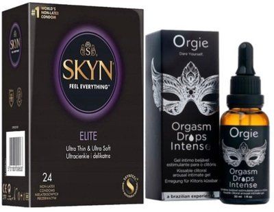 Набір з SKYN Elite (24 шт) + краплі з вібрацією Orgie Orgasm Drops Intense (30 мл) SOS10136 фото