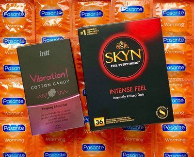 Комплект 48 шт SKYN Intense Feel - Pasante Warming + Рідкий вібратор Intt Vibration Cotton Candy (15 мл) SOS1577 фото