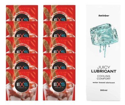 Комплект: EXS STRAWBERRY SUNDAE 10 шт. + Лубрикант Satisfyer Cooling Comfort 300 мл SOS11443 фото