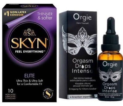 Набор из SKYN Elite (10 шт) + Жидкий вибратор Orgie Orgasm Drops Intense (30 мл) SOS9736 фото