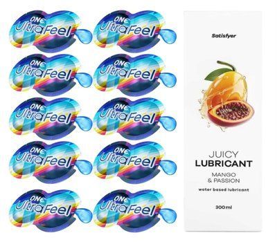 Комплект 𝐎𝐍𝐄 𝐔𝐥𝐭𝐫𝐚𝐅𝐞𝐞𝐥 10 шт. + Лубрикант Satisfyer Juicy Lubricant Mango & Passion (300 мл) SOS12295 фото