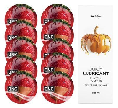 ONE Chocolate Strawberry 10 шт. + Лубрикант Satisfyer Playful Pumpkin 300 мл SOS12445 фото