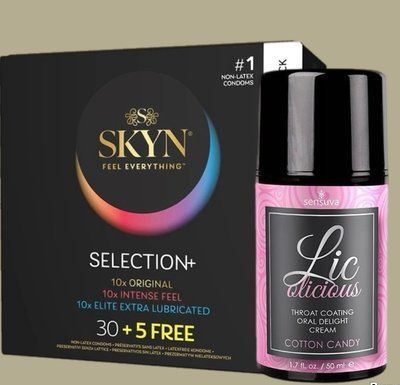 Комплект Skyn ​​Selection 30 шт + 5 из 5 Senses, 35 шт + Гель Sensuva - Lic-o-licious Cotton Candy (50 мл) SOS5494 фото