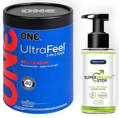 Набор из ONE UltraFeel 2-in-1 Pack 40 шт + Пролонгатор Medica-Group Super Orgasm Stop Gel 150 мл SOS9076 фото