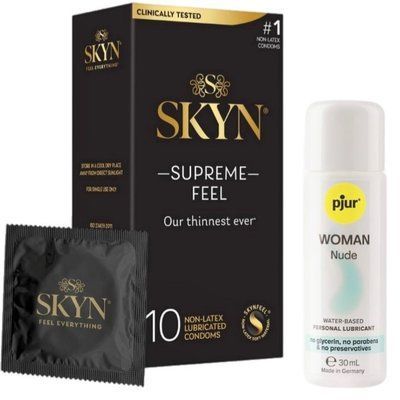 Комплект Skyn ​​Supreme Feel 10 шт + pjur Woman Nude 30 мл SOS13347 фото