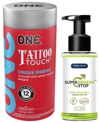 Набор из ONE Tattoo Touch Pack 12 шт + Пролонгатор Medica-group Super Orgasm Stop 150 мл SOS9427 фото