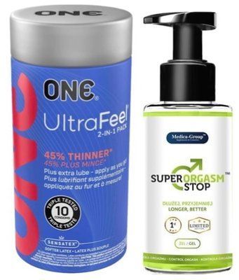 Набор из ONE UltraFeel 2-in-1 Pack 10 шт + Пролонгатор Medica-group Super Orgasm Stop 150 мл SOS9227 фото