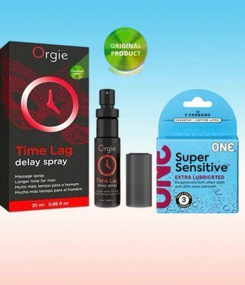Пролонгатор для чоловіків Time Lag, 25 мл. ORGIE + ONE Super Sensitive Triple Set 3 шт SOS6681 фото