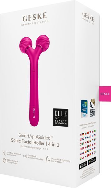 Электронный ультразвуковой ролик для лица GESKE Sonic Facial Roller 4в1 magenta HB0175 фото