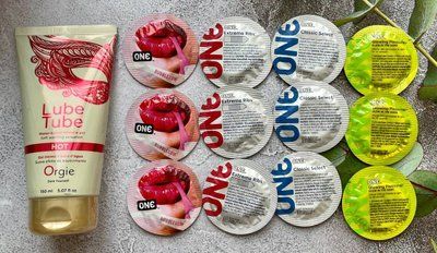 Набір 12 шт ONE Classic, Extreme Ribs, Flavor Waves, Glowing Pleasures + лубрикант LUBE TUBE HOT, 150 мл ORGIE SOS2429 фото