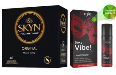 SKYN ORIGINAL 40 шт + SEXY VIBE, 15 мл вібрація + зігріваючий ефект ORGIE SOS7082 фото